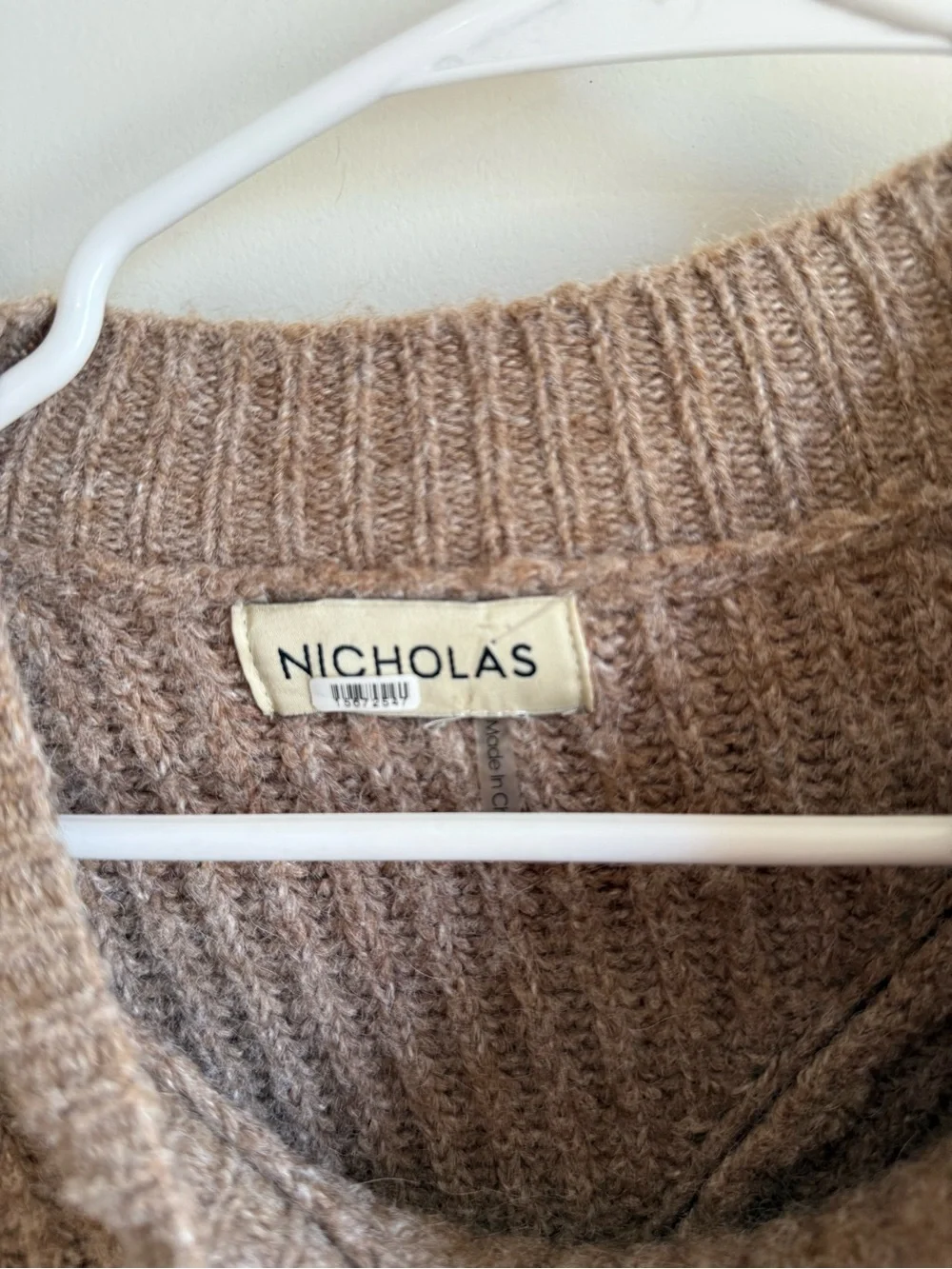 NICHOLAS Camel Wool Alpaca Blend Asymmetrical Rib Knit Sweater Size Large